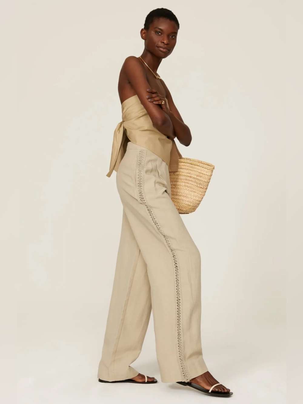 Jonathan Simkhai Reese Crochet Trim Linen Blend Pants - Size 4